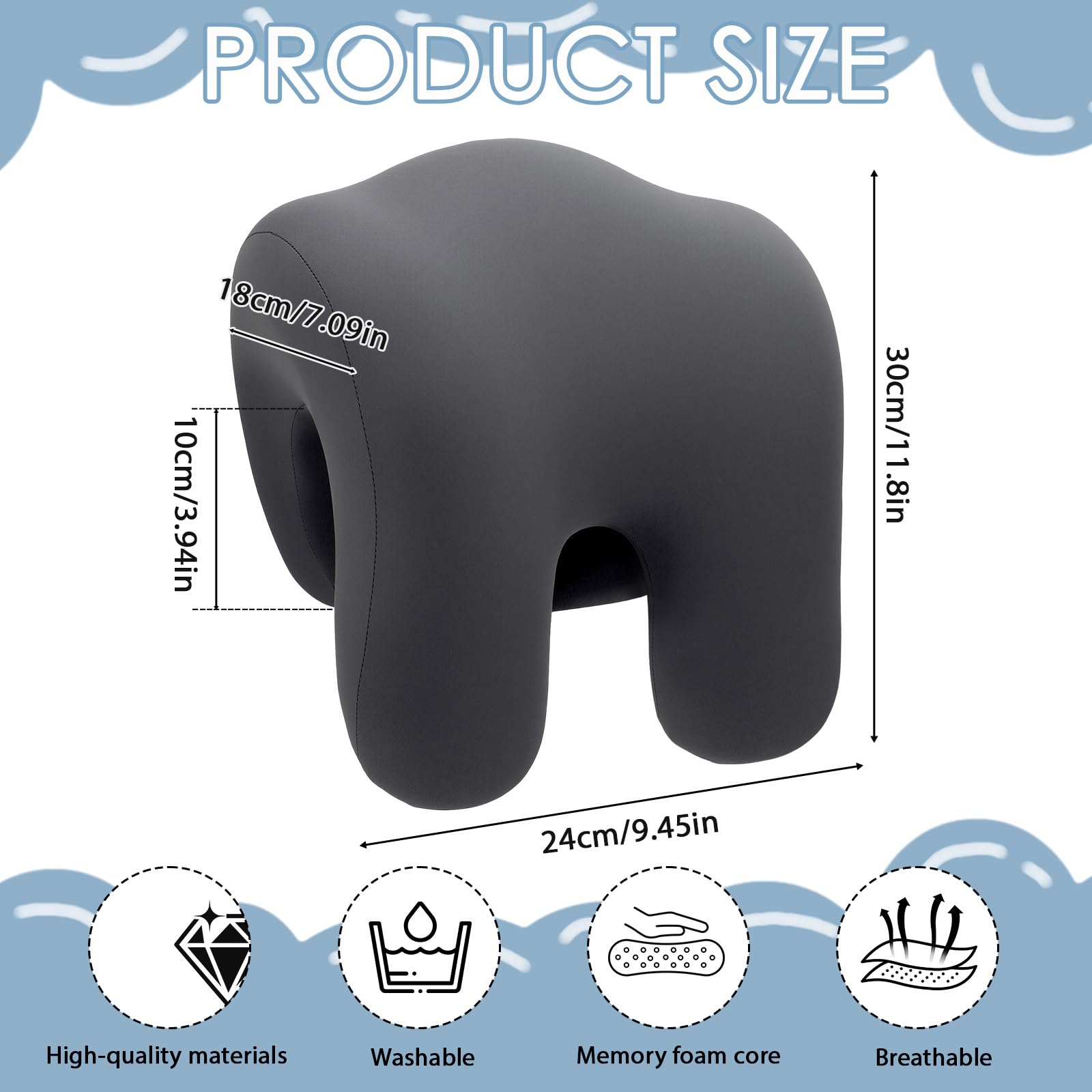 Kopfstütze Bürostuhl, Nackenkissen für Bürostuhl 30 * 18 * 24cm, Kopfstütze Ergonomisches Kissen, Elastisches Memory Foam Nackenkissen, für Bürostühle, Drehstuhl, Reisen (Grau)