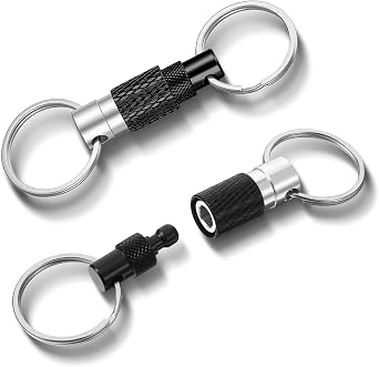 Quick Release Keychain for Men, 2 Pack Detachable Key Ring Quick Release Metal Safety Keychain Heavy Duty Pull Apart Car Keys Holder with 4 Split Key Rings for Men Women Car Keys Purse Bags, Black