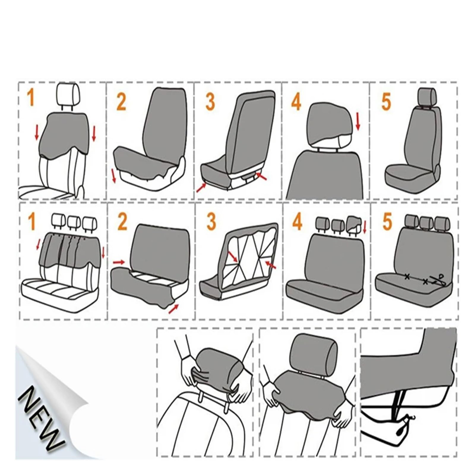 Fundas para Asientos Tamaño Universal 4/9 Piezas Conjunto Delantero/completo Fundas Para Asientos De Coche Protegen Los Cojín Las Cuatro Estaciones(Black-2 seats)