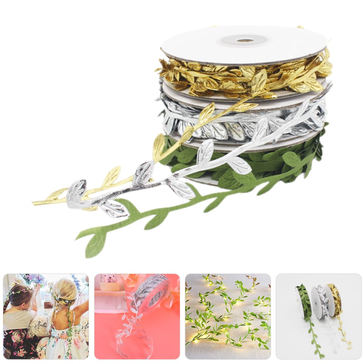 HOMSFOU 4 Set Nastro Decorativo Foglia E Verde Per Fai Da Te E Decorazioni Festive Per Avvolgere Regali Bouquet E Progetti Creativi Matrimonio E Feste 3 * 4