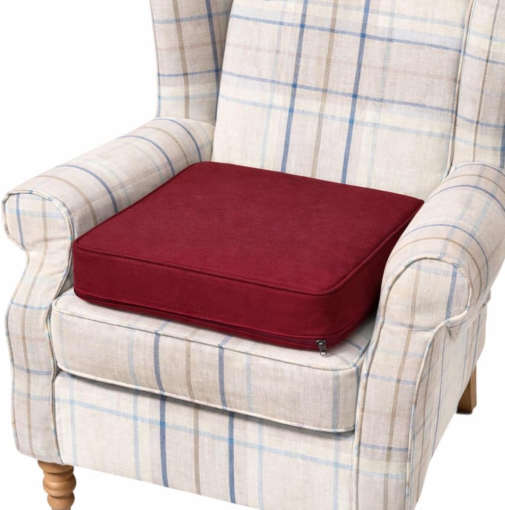DREAMLAYER Armchair Booster Memory Foam Seat Cushion – Orthopaedic Firm Support Height Raising Chair Pad for Adults & Elderly, Dining & Office Chairs, Water Resistant Cover (Burgundy, 45 x 45 x 10cm)