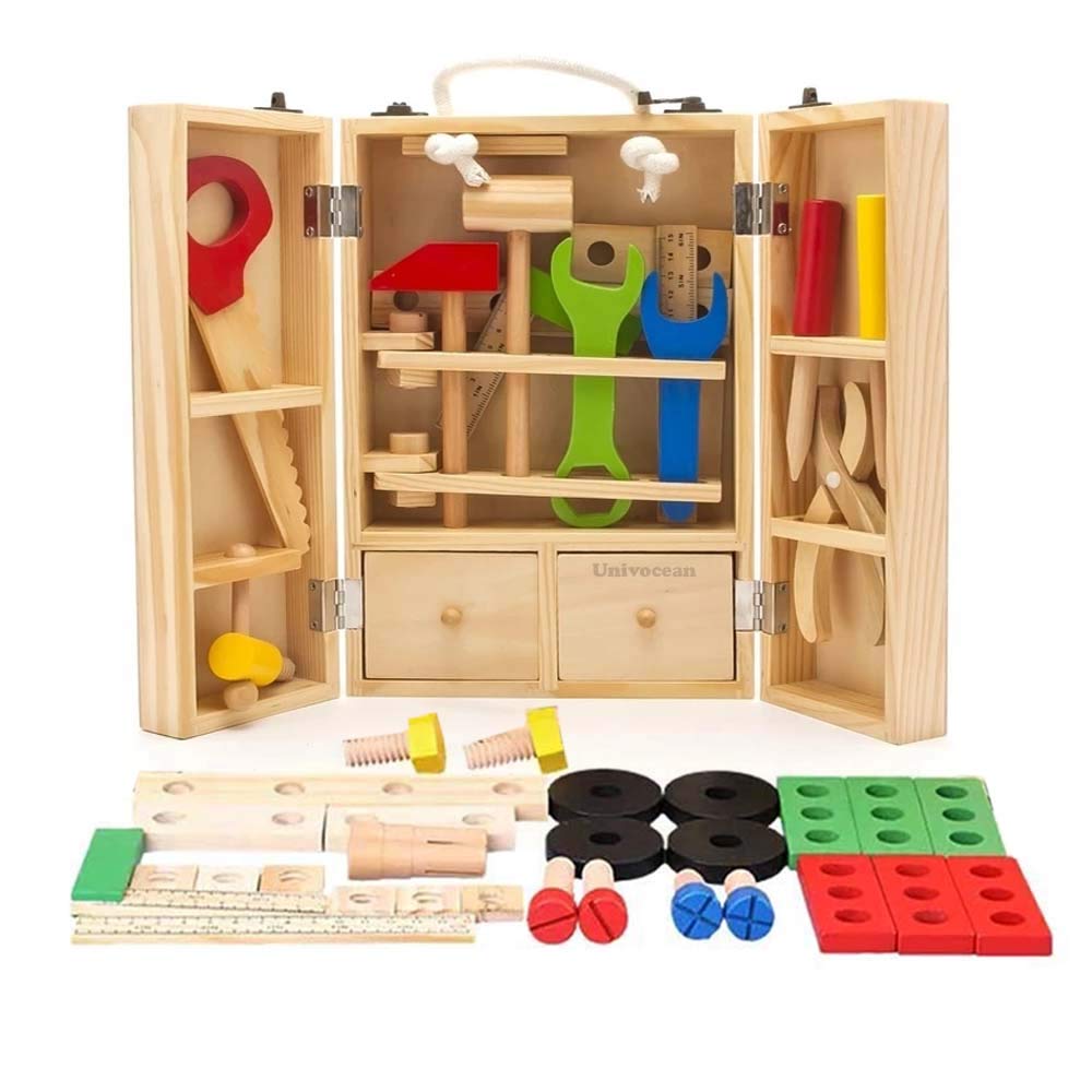 Univocean Wooden Multi Functional Work Tool Kit - DIY Portable Educational Toys for Kids (Multi-Color) (B08XXX3T28) Amazon Price History, Amazon Price Tracker
