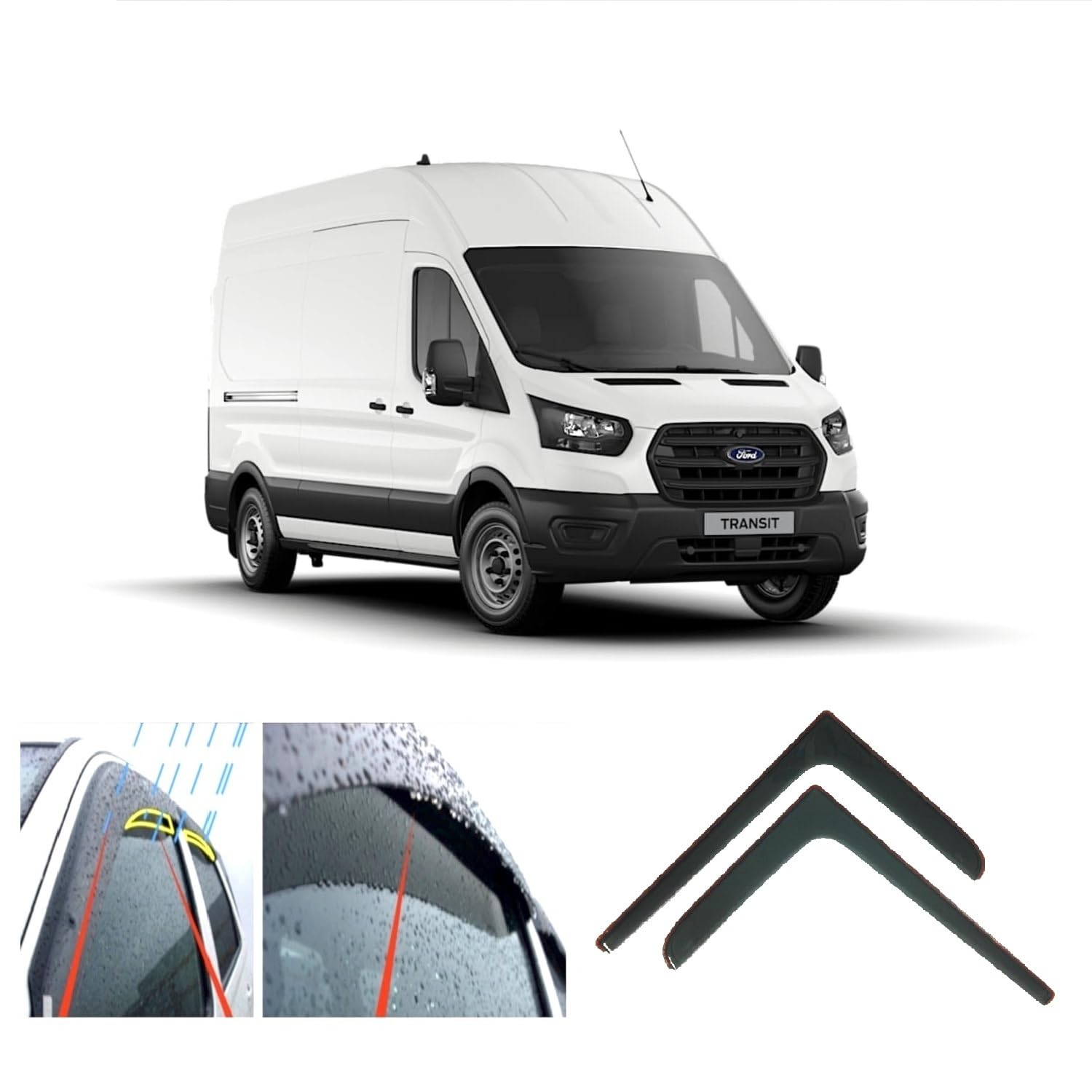 2x Rain Guards Wind Deflectors for FORD Transit 2013 2014 2015 2016 2017 2018 2019 2020 2021 2022 2023 2024 2025 Weather Shields