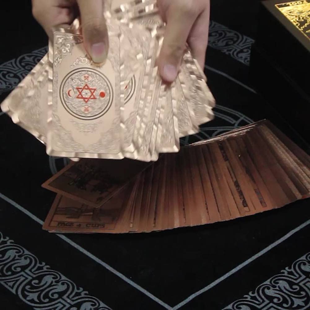 Générique Gold Foil Tarot, Version Anglaise des Outils de Divination, Cartes de Jeu de société de Divertissement Familial, charmants Decks Premium Gold Foil Tarot,Hexagonal Gold,12 * 7cm