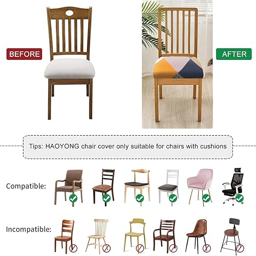 Miniatura 5 de DLMWELL Juego de 4 fundas de asiento para silla, elásticas, estampadas, para comedor, cuadradas, extraíbles y lavables, fundas de cojín para cocina,