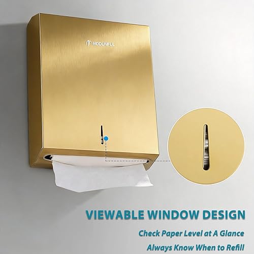 Miniatura 6 de Dispensador de Toallas de Papel Comercial Dorado - Dispensador de Toallas de Papel Multipliegue para Montaje en Pared, Soporte de Paños de Alta