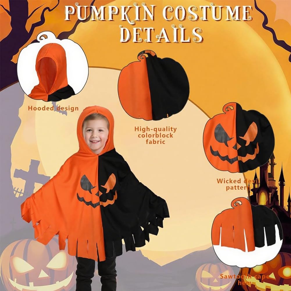 FVGYITG Halloween Pumpkin Cloak, Complete Halloween Pumpkin Costume Set for Kids & Adults, Pumpkin Dress Outfit with Hat - Image 3