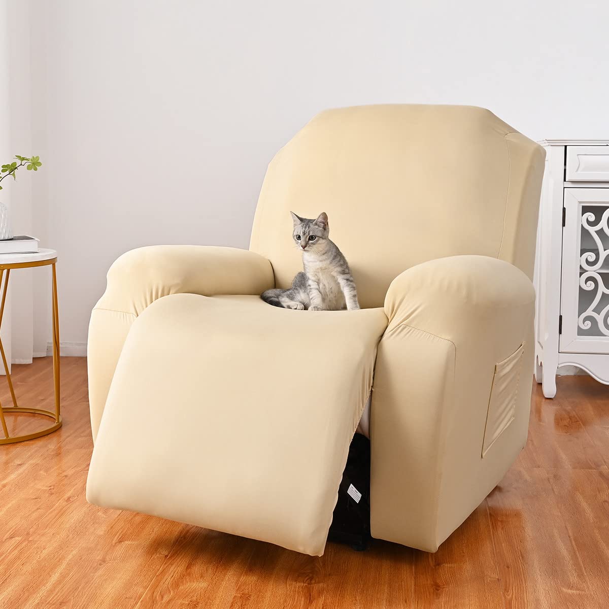 FANSU Recliner Chair Covers 1 Seater for Armchairs with Pockets Stretch Recliner Slipcover for Electric Chair Sofa Covers Furniture Protector for Living Room (1 Seater,beige) - Image 2