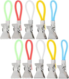 10pcs Metal Towel Clips with Hanging Rope, Reusable Bathroom Hooks | Iron and Plastic Construction, Beach and Bath Towel Use, Sleek Modern Style, for Home Decor