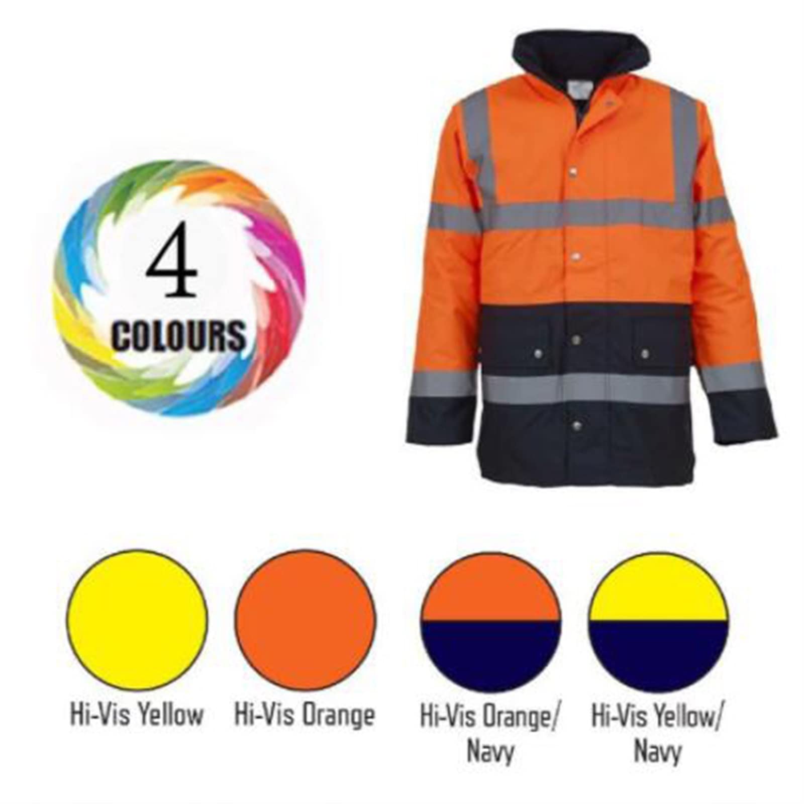 Hi Vis odblaskowa kurtka ochronna o wysokiej widoczności, zimowa wodoodporna, długa odzież robocza, ocieplana podszewką bawełnianą, skórzany kapelusz, standardowe paski odblaskowe klasy 2 (Col