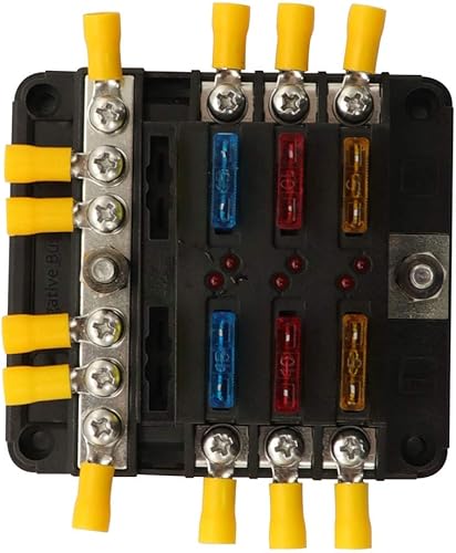 Miniatura 4 de Bloque de fusibles de 6 circuitos para barco, cámper, coche, bloques de puesta a tierra, caja de fusibles, 12 conectores