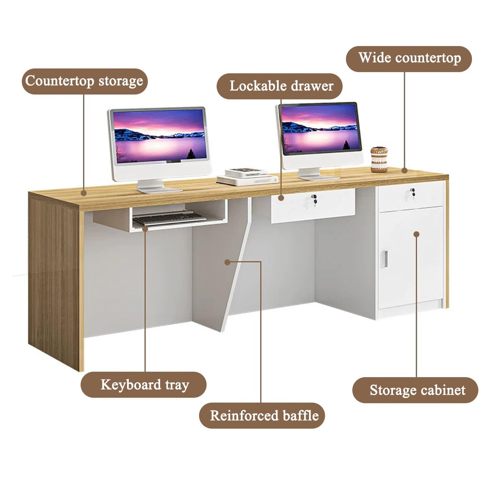 Bureau de réception avec tiroir verrouillable, table de comptoir avant pour une utilisation professionnelle