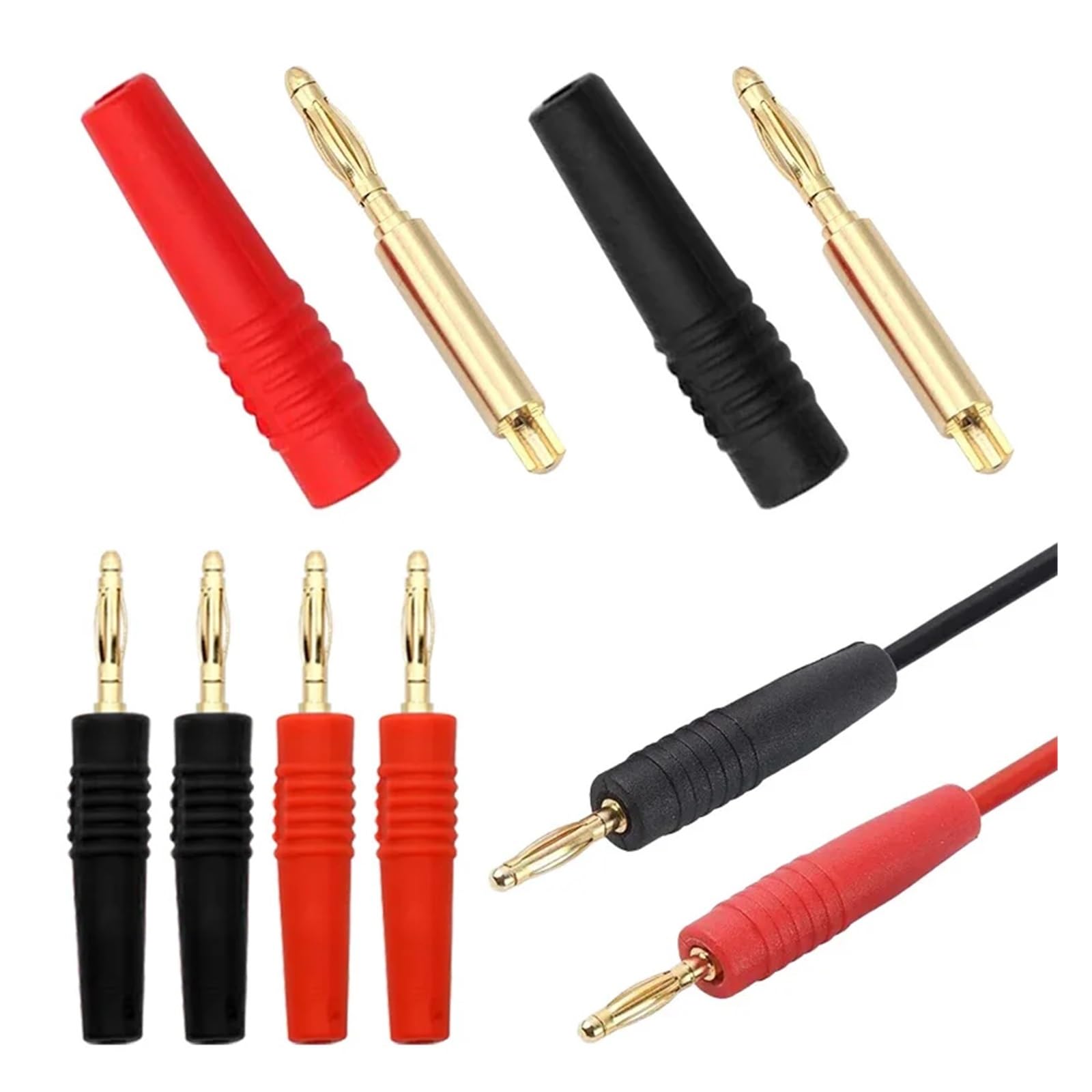 Lot de 4/10/20 fiches mâles plaquées or de 2 mm pour haut-parleur HiFi - Connecteur banane HCHDTDT (5 rouges, 5 noirs)
