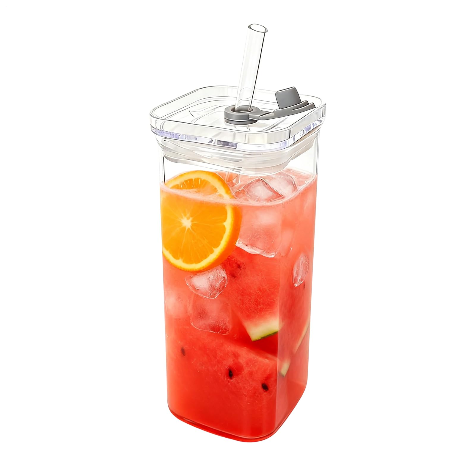 Square Glass Cups Lid and Straws Glass Tumbler Transparent Beverage Cups for Coffee Borosilicate Reusable Drinkware Office Accessories