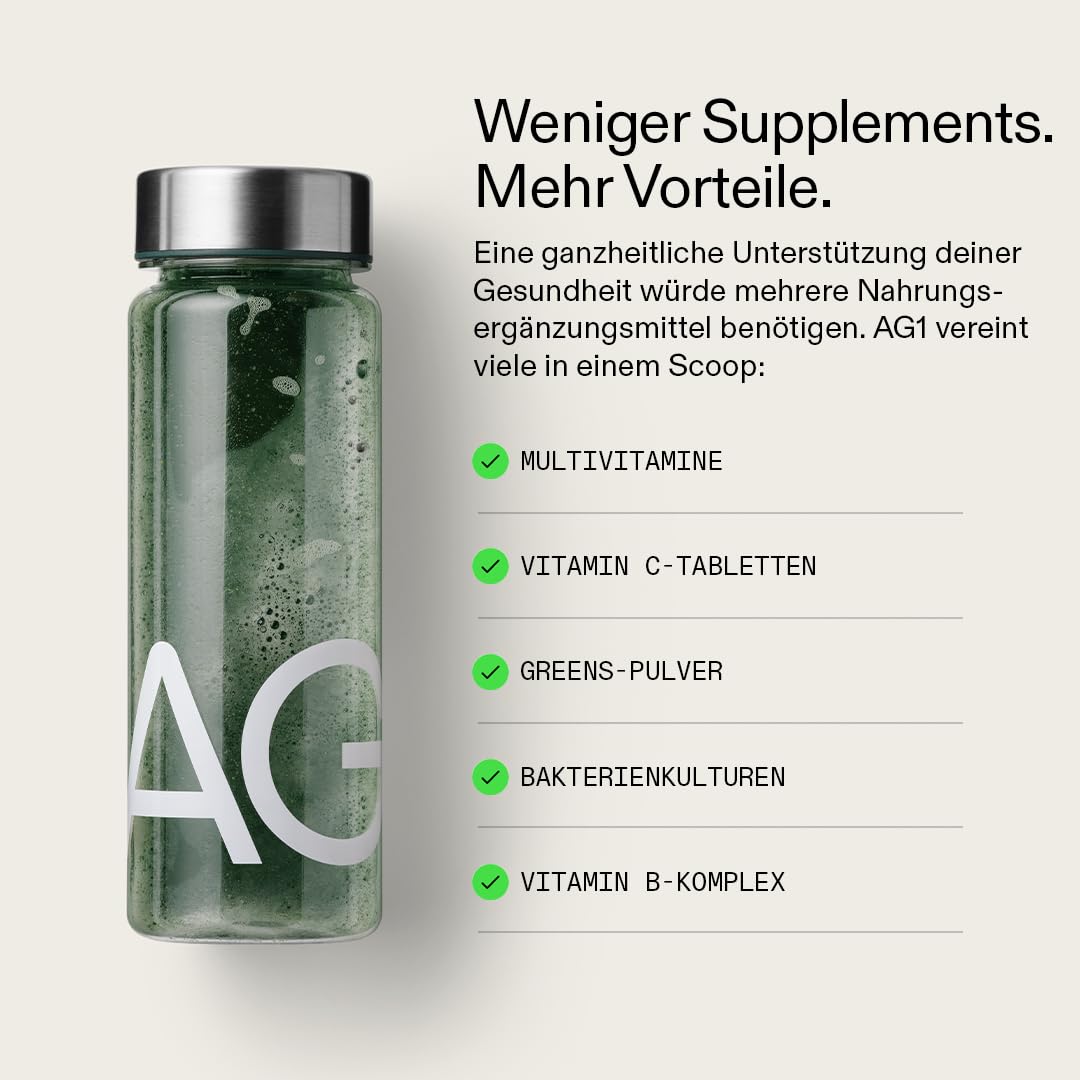 AG1 Greenspulver Nahrungsergänzungsmittel | Dein Nährstoff-Boost: Vitamine, Mineralstoffe, gute Darmbakterien | Glutenfrei, Vegan & Keto | 70+ Inhaltsstoffe von AG1 Athletic Greens | Nachfüllpackung