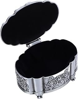 Greensen Vintage Smyckeslåda, Zinklegering Oval Prydnadslagring med Svart Sammet för Ringörhängen Armband Halsband Kvinnor