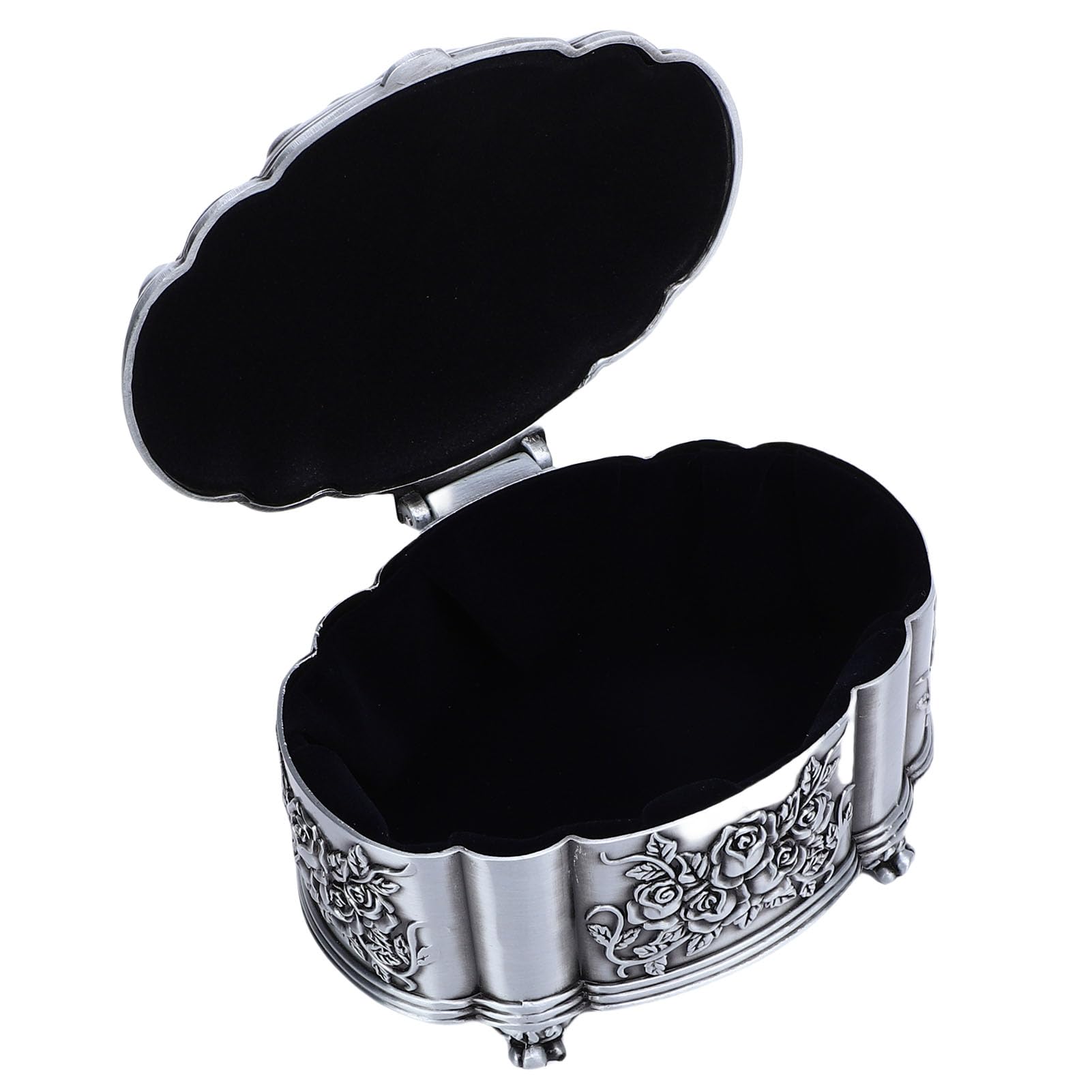 Jelquix Jewelry Storage Box, Zinc Alloy Organizer, Jewelry Box with Black Velvet Lining, Oval, Vintage, Ideal for Rings, Earrings, Bracelets & Necklaces