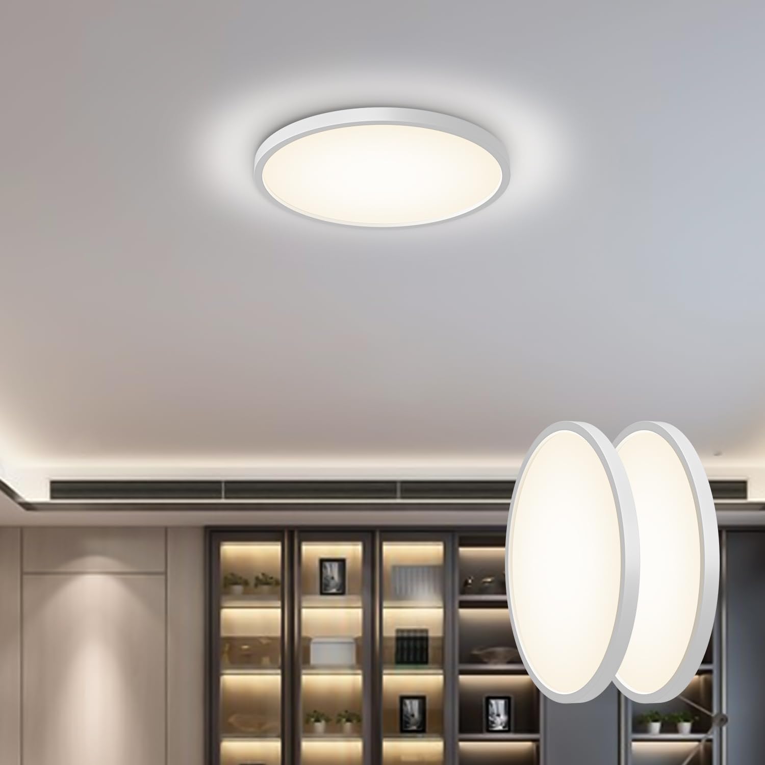 ANWALE 2 Stück Deckenlampe LED, 4000K, 18W, 1800LM Küchenlampe, Flach, IP44 Wasserdicht Badezimmer Lampe, 22x2.3cm Deckenleuchten