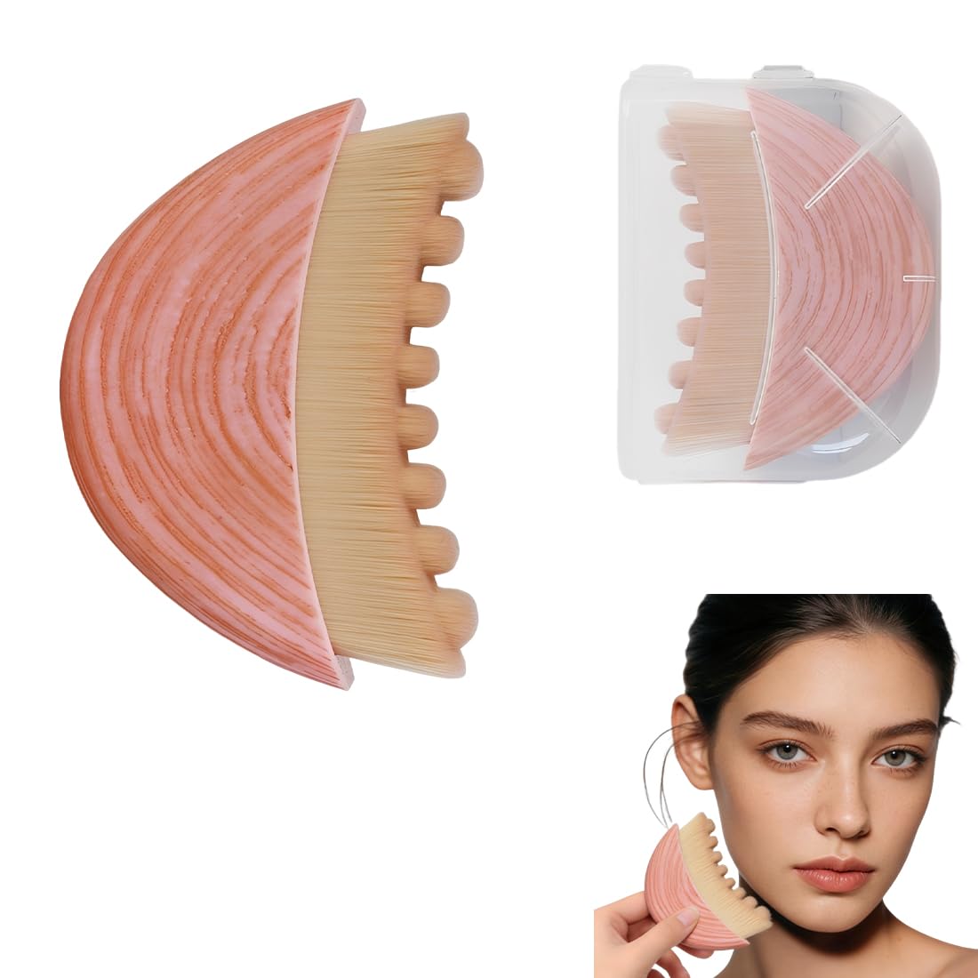 Cepillo para contorno linfático, cepillo facial, masaje facial, herramienta reafirmante para el cuidado de la piel, con caja de almacenamiento (rosa)