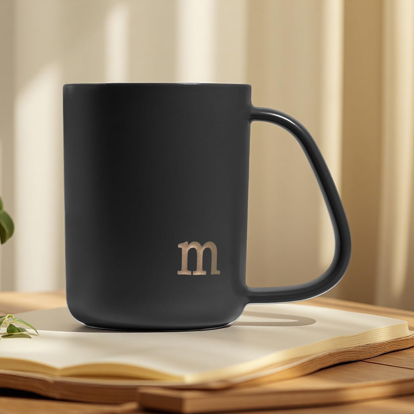 COLLECTIVE HOME - Ergonomic Handle Ceramic Mug, 15 oz Personalized Coffee Cup with Golden Initial, Microwave & Dishwasher Safe, Elegant Monogram Tea Mug in Gift Box for Home & Office (Black-m) - Image 6