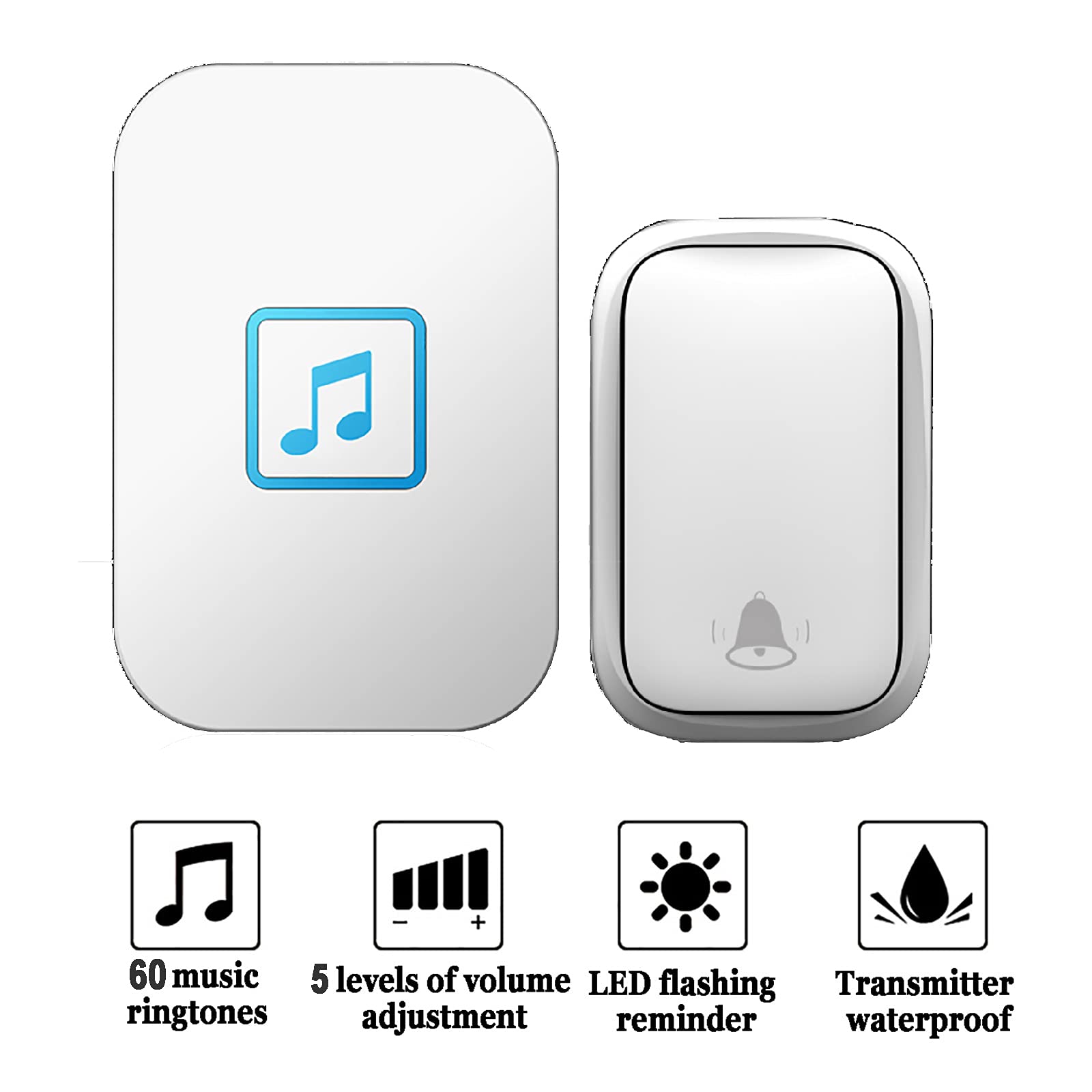 Campanello wireless autoalimentato, campanelli a lungo raggio da 490 piedi, campanello impermeabile IP44, 1 pulsante e 3 ricevitori plug-in Kit campanello senza fili, 60 campanelli, 5 volumi L, nero