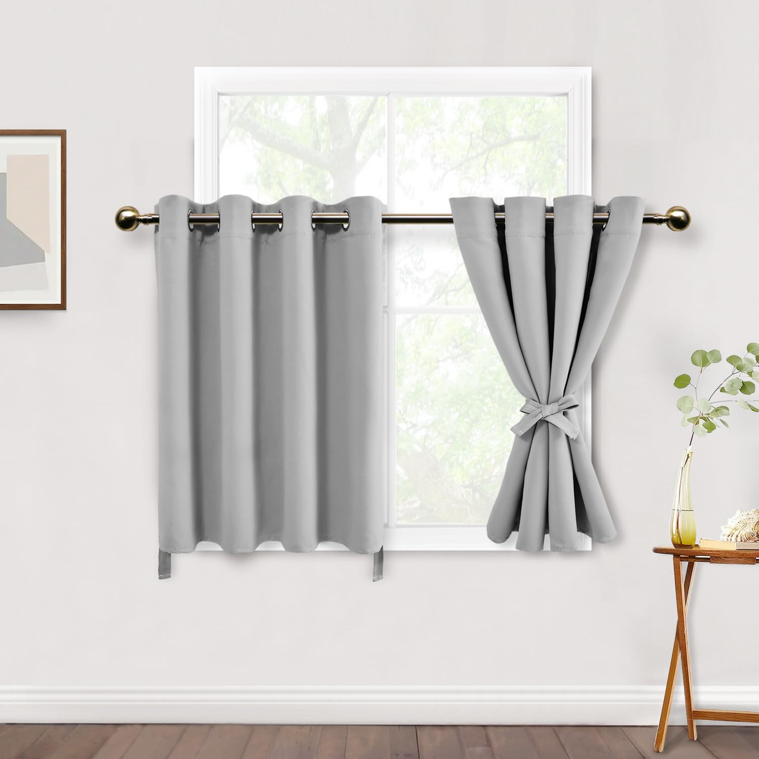 DWCN Room Darkening Curtains for Bedroom, 52 x 30 Inches Long - Blackout Thermal Insulated & Energy Saving Window Curtains for Living Room, 2 Drape Panels Sewn with Tiebacks, Silver Grey — image 1