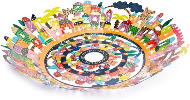 EMANUEL Yair Decorative Metal Fruit Bowl | Vibrant Hand Painted Bowl | Hangable Centerpiece Bowl for Home Decor and Gifting | Judaica Art (10 inch, butterflies)