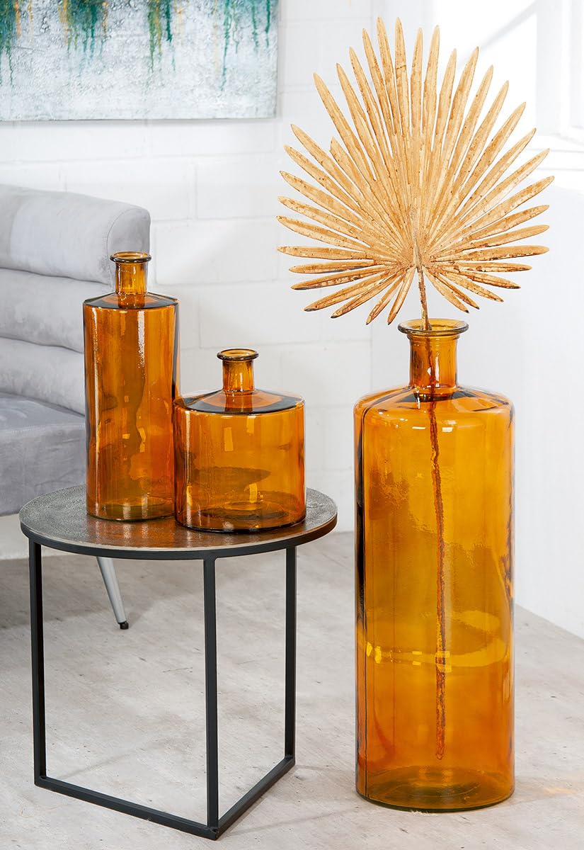 GILDE große Deko Vase XL Bodenvase aus reyceltem Glas - Glasvase Arturo - Deko Wohnzimmer Farbe: Orange-Gelb