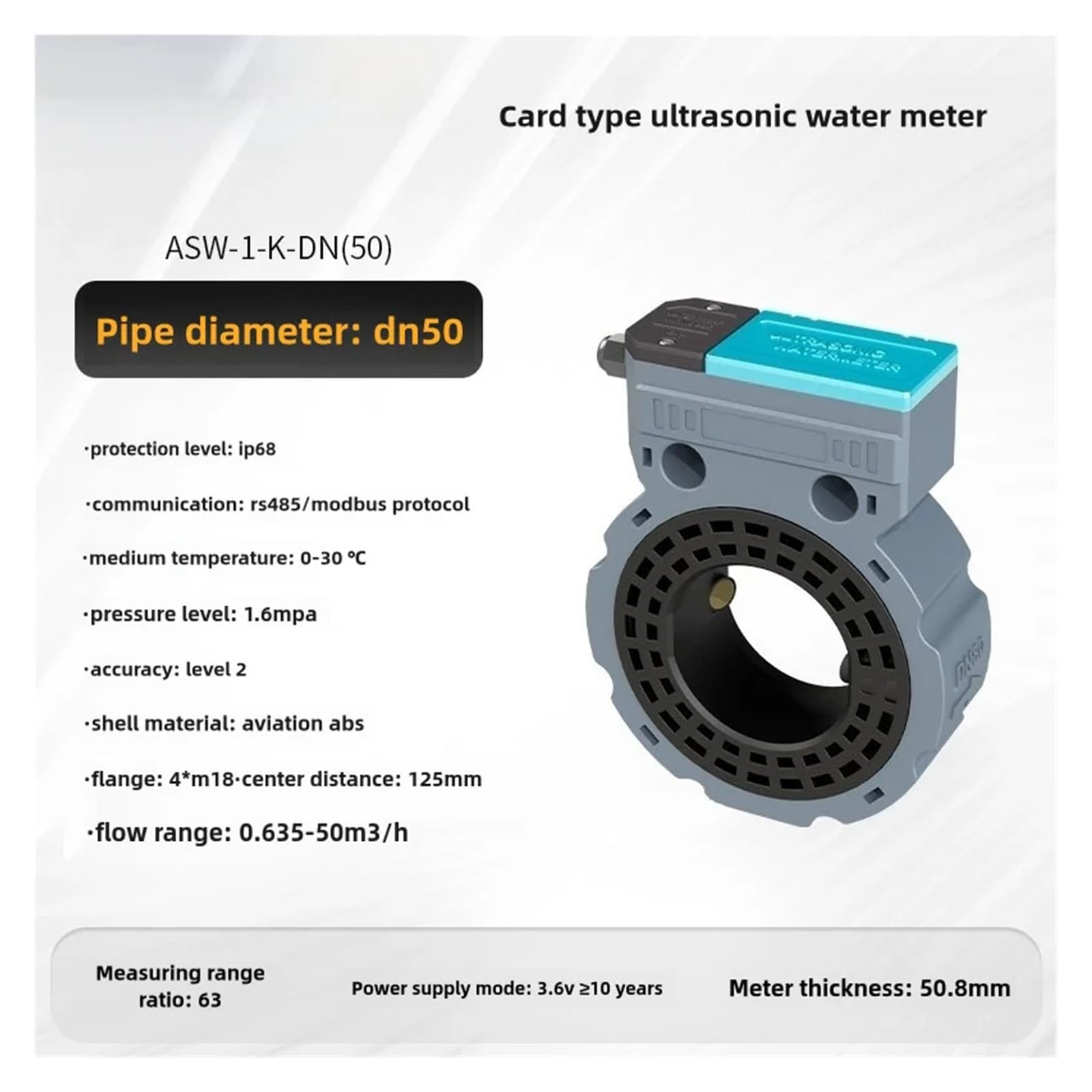 ASW-1-K Ultraschall-Wasserzähler DN50 DN65 DN80 DN100 Intelligenter digitaler Durchflussmesser Batteriebetrieben IP68 Wasserdicht Fernüberwachung(DN80)