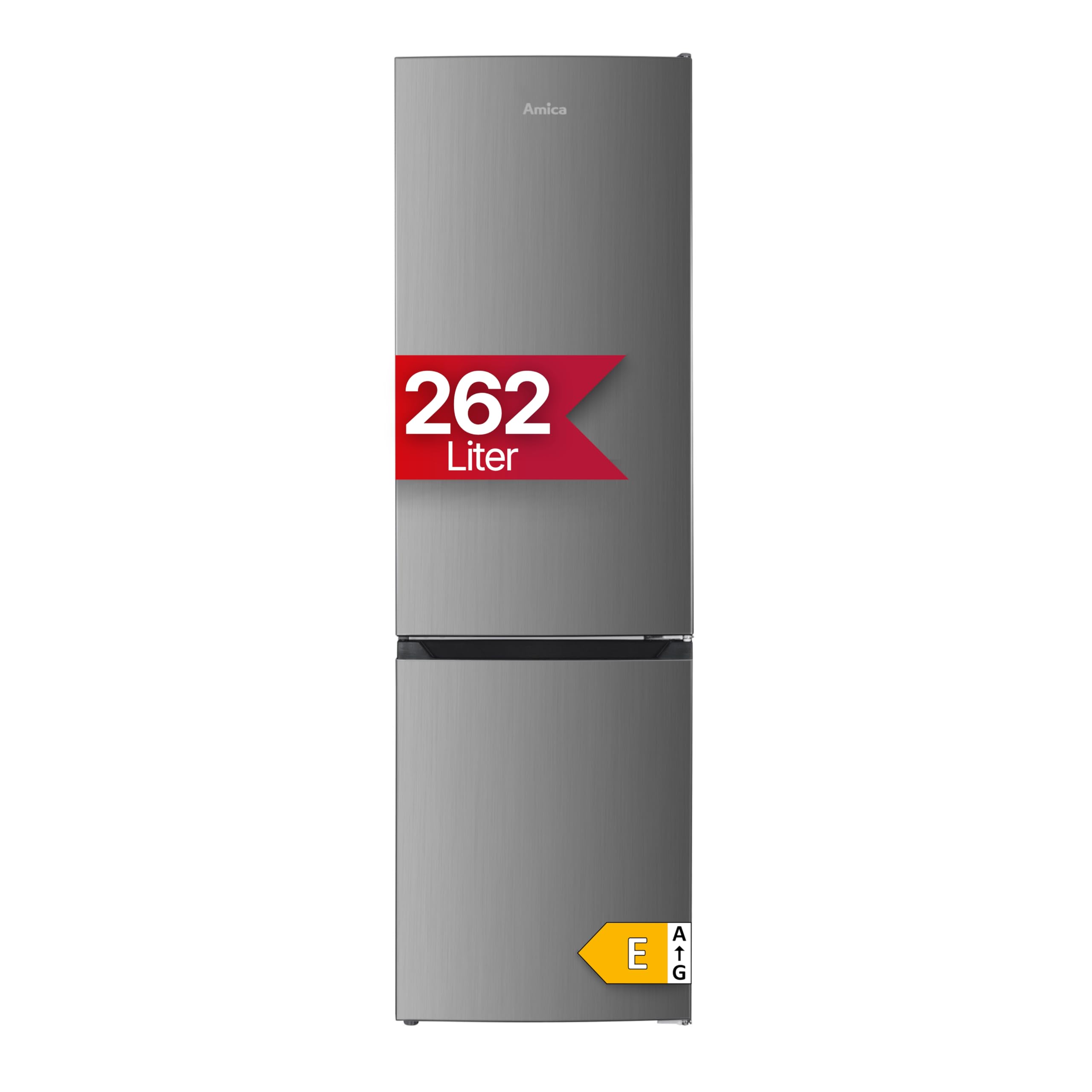 Amica Kühl‑Gefrier‑Kombination freistehend 180 x 55 x 56 cm 262 l 4-Sterne-Fach Gefrierfach unten Tür-Offen-Alarm LED‑Innenbeleuchtung AKG 3880 E – Kühl Gefrierkombination Edelstahloptik