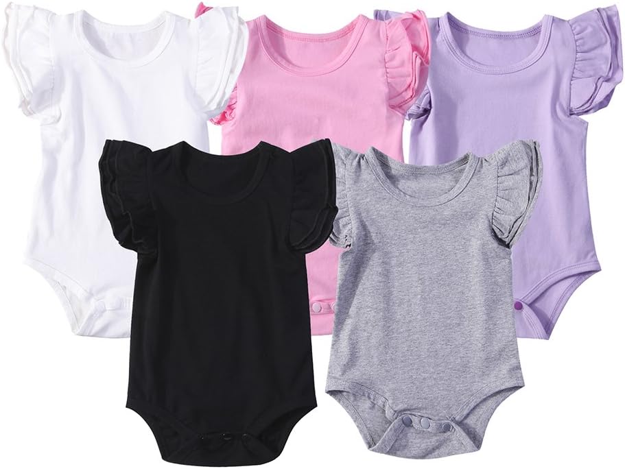 Infant Baby Girls Basic 3-5-8-Pack Ruffle Short Sleeve Cotton Bodysuits