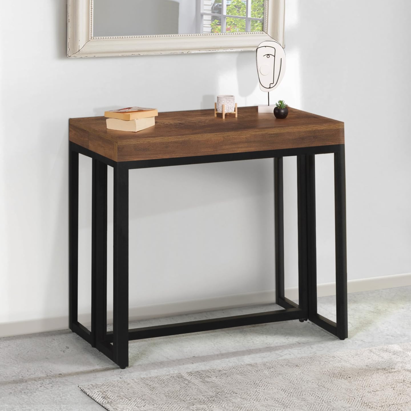 IDMarket - Mesa consola extensible Toronto para 10 personas, 235 cm, madera oscura, diseño industrial