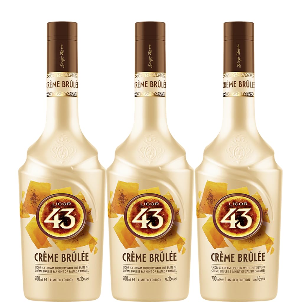 Licor 43 Crème Brûlée 16% vol (3 x 0,7 l) Premium Creme Likör kombiniert Licor 43 Original mit dem weltweit beliebten Dessert-Geschmack von Crème Brûlée