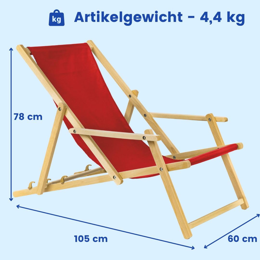 Klasyczny Leżak Składany z Drewna Bukowego z Potrójną Regulacją, Tkanina 65% Poliester & 35% Bawełna, 142 x 60 cm, Nośność 120 kg