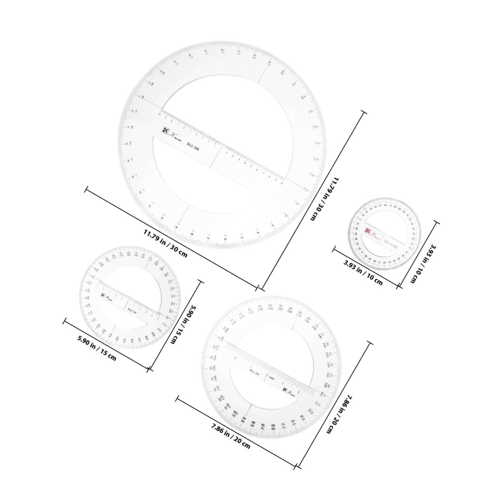 HOMSFOU 4piezas Transportadores de Grados Transparentes Herramienta de Medición para Matemáticas y Dibujo para Uso Escolar y Oficina