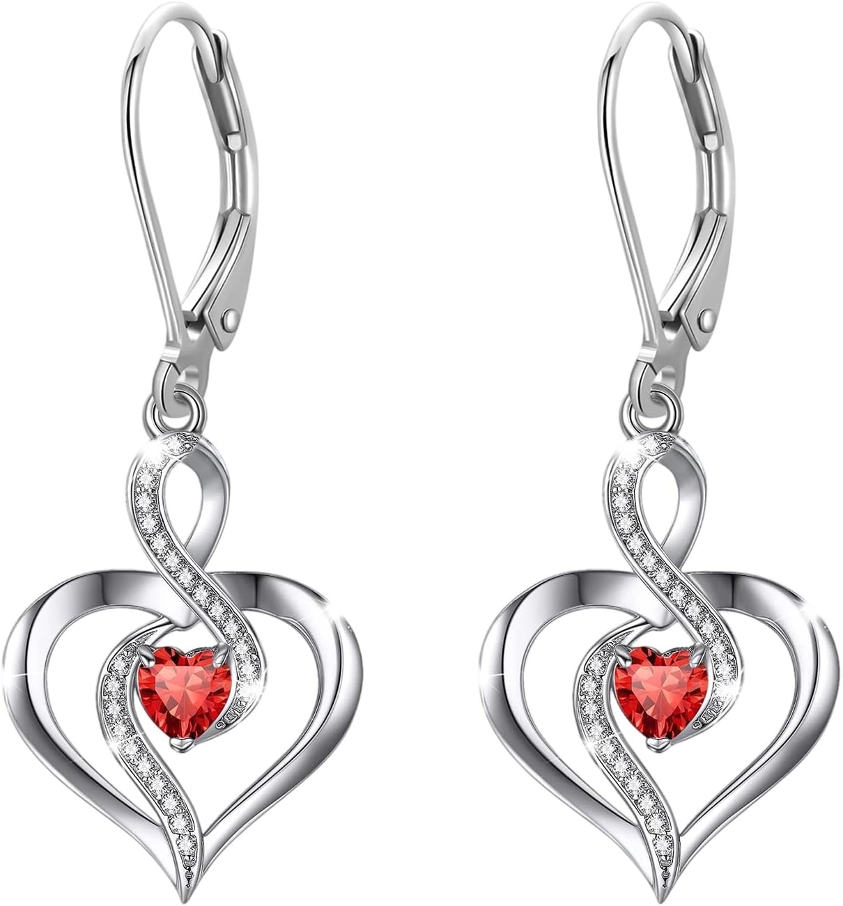Birthstone Leverback Earrings 925 Sterling Silver Infinity Heart Dangle Drop Earrings Birthstone Jewelry Birthday Gifts for Women Mom