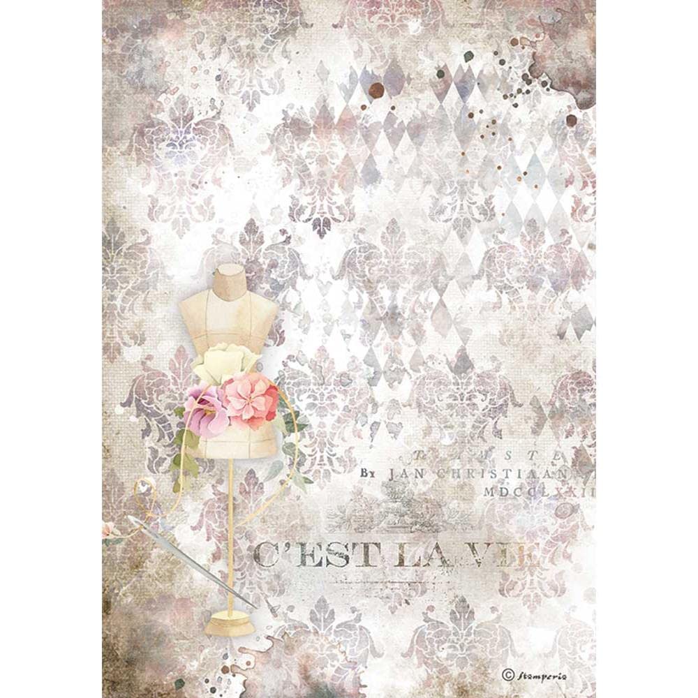 STAMPERIA INTERNATIONAL, KFT Stamperia-Rice Paper-Romantic Threads-Pink Mannequin, A4