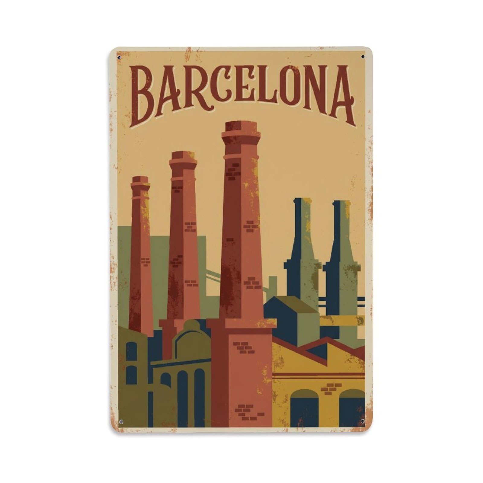 Vintage Travel Chimneys Spain Industrial Metal Tin Sign