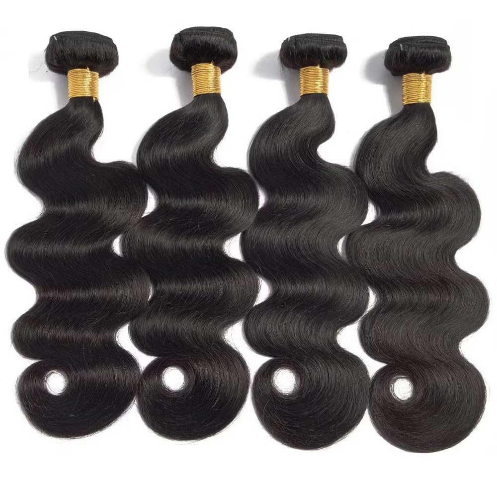 16A Human Hair Bundles 16 18 20 22 Inch Body Wave Bundles Human Hair 400g Brazilian Virgin Body Wave 4 Pieces Deals Brazilian Quick Weave Extensions Wet and Wavy Extensions Natural Black