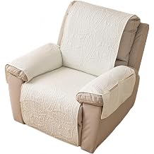 1 Seater Sofa Cover,Water Resistant Leather Sofa Covers with Storage Pocket Elastic Quilted Jacquard Fabric Furniture Protector for Living Room Dogs PetsWhite