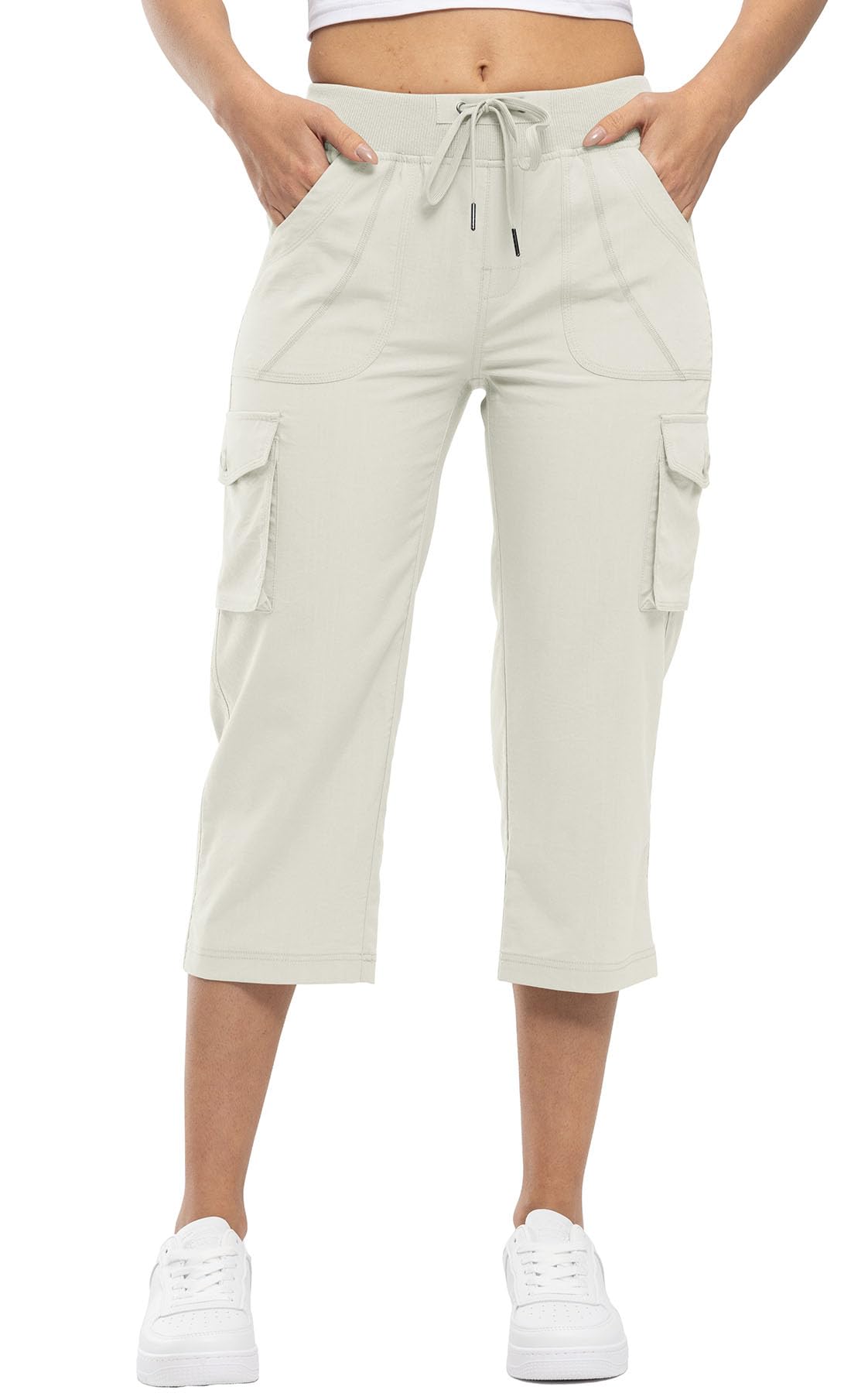 YSENTO Pantalon de randonnée 3/4 pour femme - Pantalon d'été 3/4 - Pantalon cargo léger et extensible - Pantalon fonctionnel