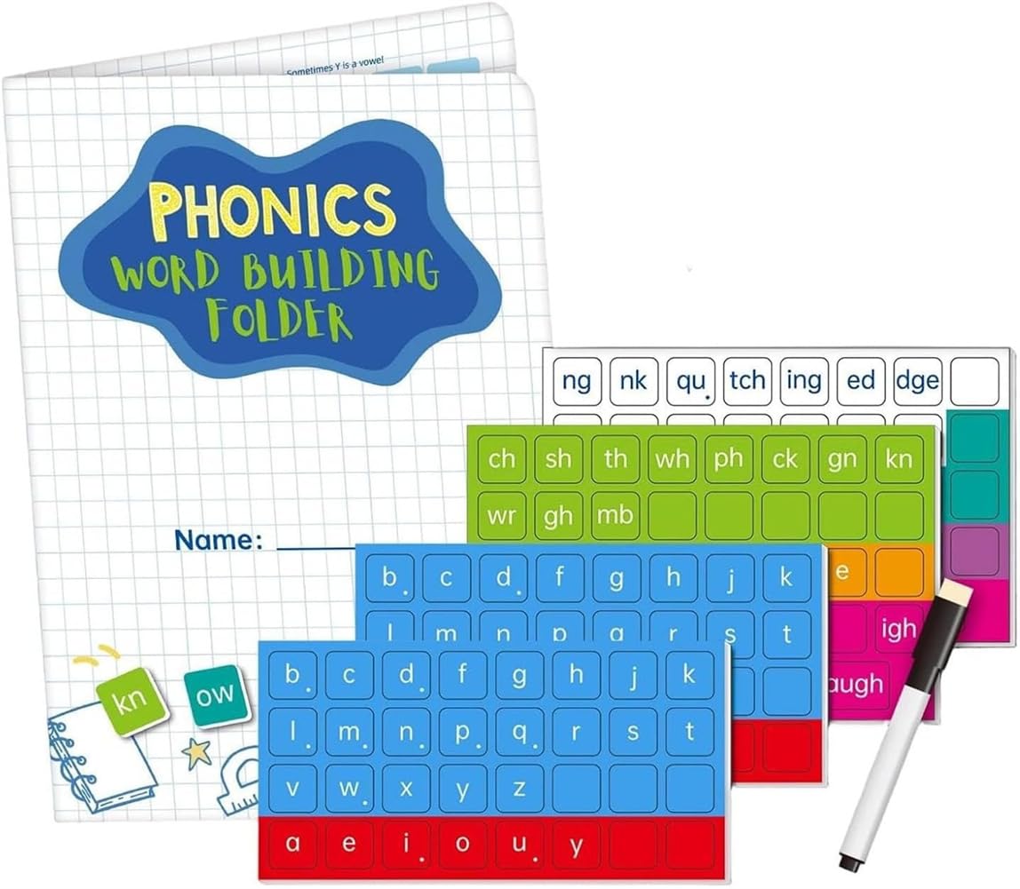 Magnetic Phonics Cards Kit with 142 Magnets and Pen,Alphabet & Sight Words Building Set,Phonics Magnetic Letter Tiles,Word Building Folder,Color-Coded Spelling & Reading Tiles for Words,Digraphs