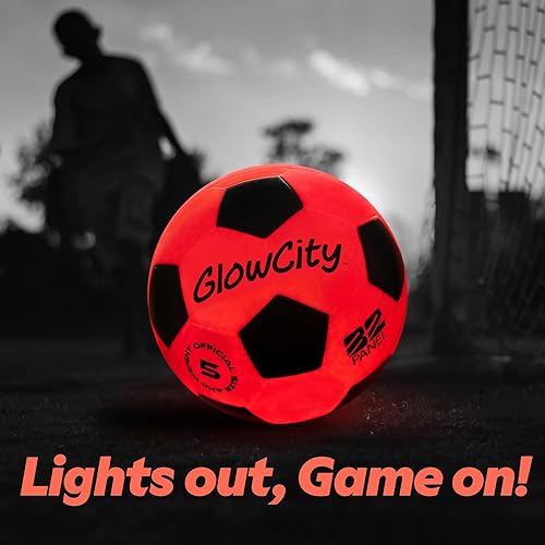 Miniatura 8 de GlowCity Balón de fútbol que brilla en la oscuridad, tamaños 3, 4, 5 para niños, adolescentes y adultos, pelota de fútbol iluminada con 2 luces LED,
