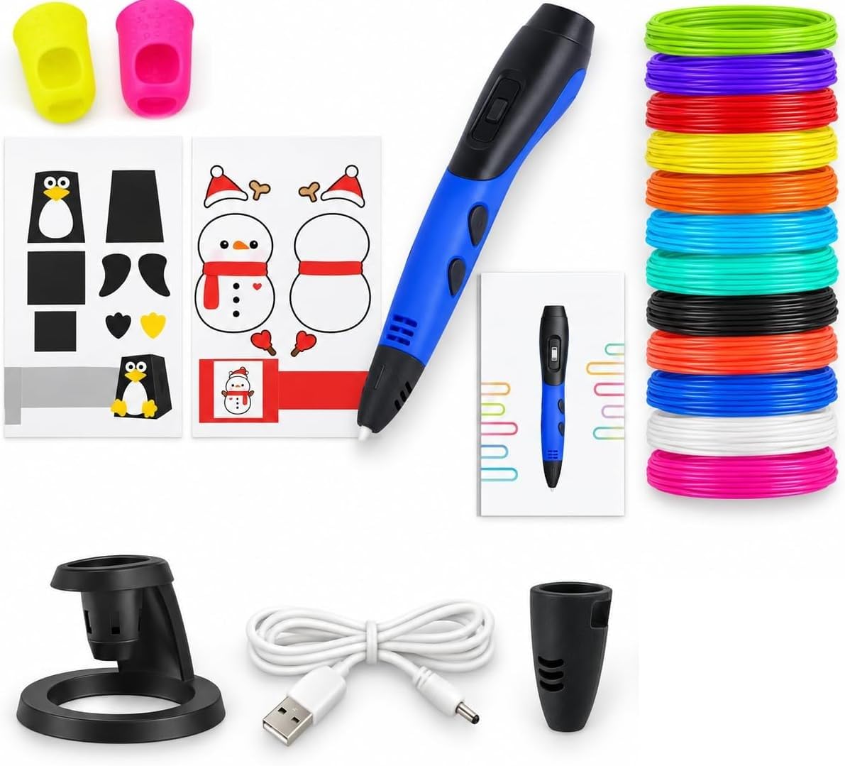 3D Printing Pen Set Starter Kit with PLA Filament, USB Powered 3D Doodle Drawing Pen 3 Speed Control Creative Craft Set with Templates for Teens Beginners Blue