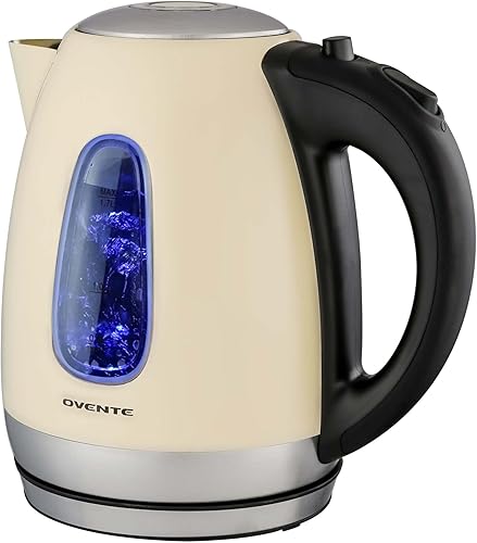 Ovente Hervidor eléctrico portátil de agua caliente de 1.7 litros, acero inoxidable, 1100 W, elemento de calentamiento rápido, calentador de caldera