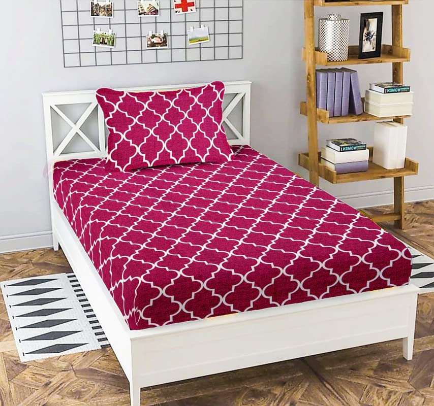 NEW LEAF Premium Glace Cotton 180 TC Flat Single Bedsheets for Summer Breathable | Wrinklefree (Size-60 X 90 Inch) with 1 Pillow Covers (Size-17 X 27 Inches, Maroon and White)