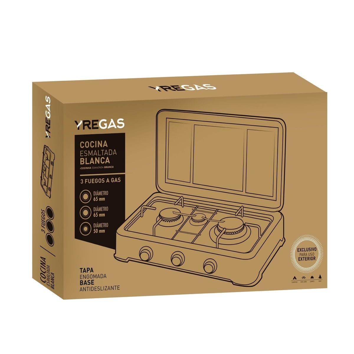 COCINA GAS 3 FUEGOS C/TAPA ESMALTADA BLANCA