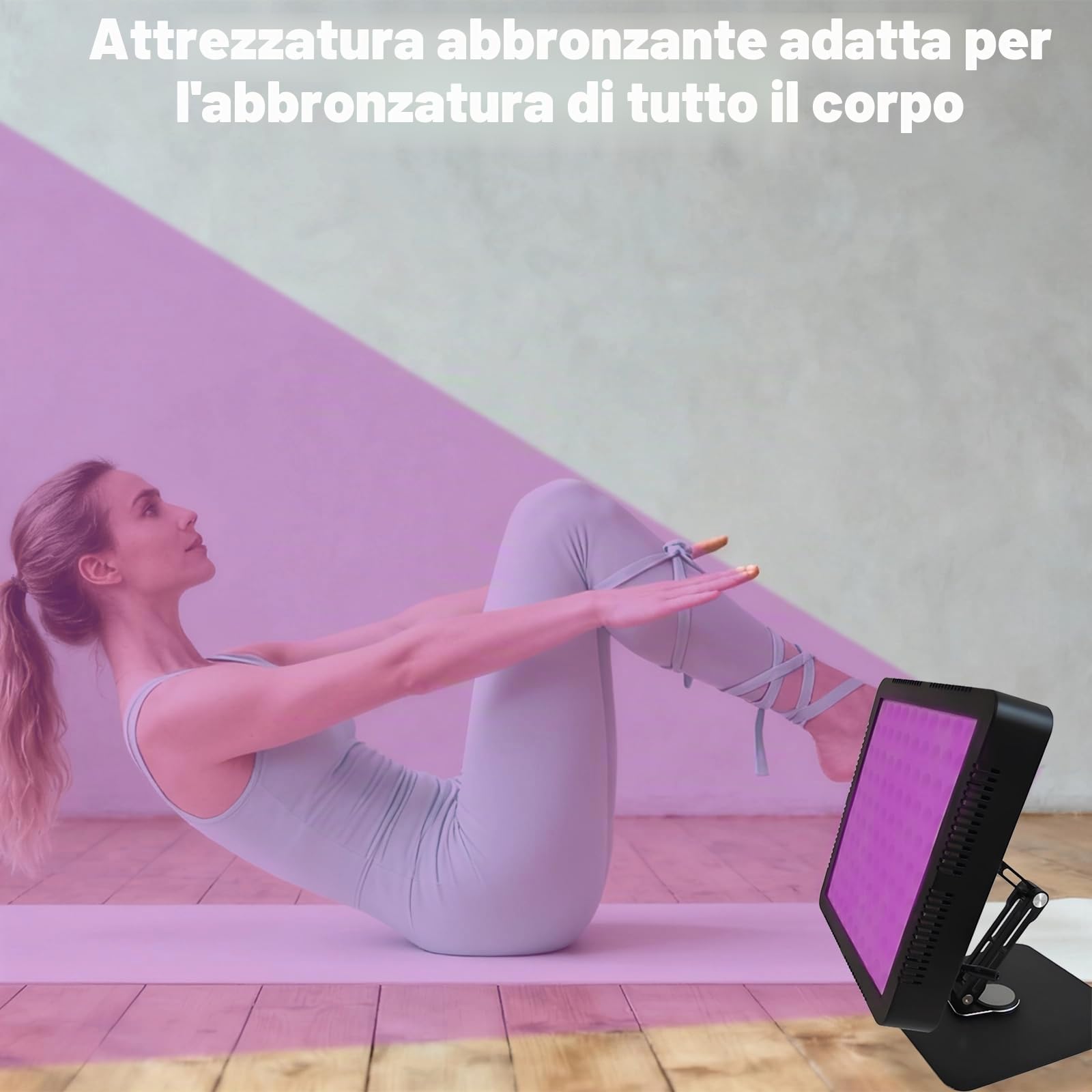 Lampada abbronzante 395 nm lunghezza d'onda con 100 LED viola, solarium facciale per uso domestico e completo, con timer, luminosità regolabile, supporto e occhiali autoabbronzanti