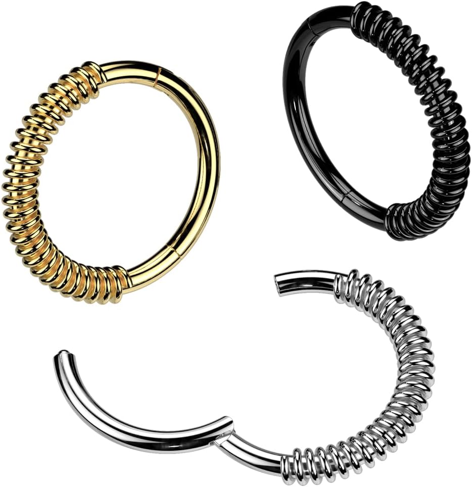Pierced Owl 16GA 316L Stainless Steel Coiled Front Hinged Segment Clicker Ring - Image 3