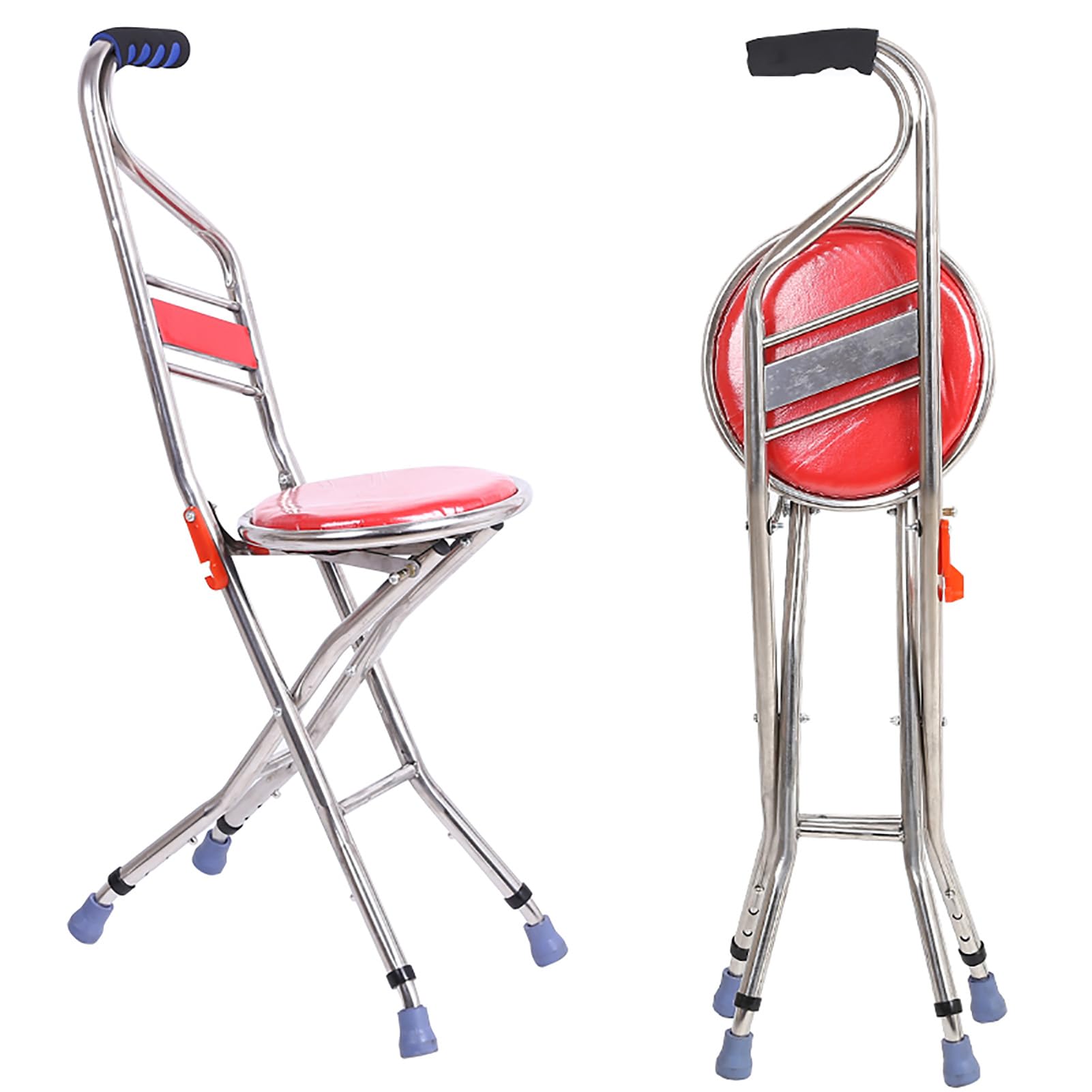 Bastón plegable con asiento, altura ajustable, silla de bastón de 4 patas para ancianos, taburete de senderismo portátil para rehabilitación física y apoyo